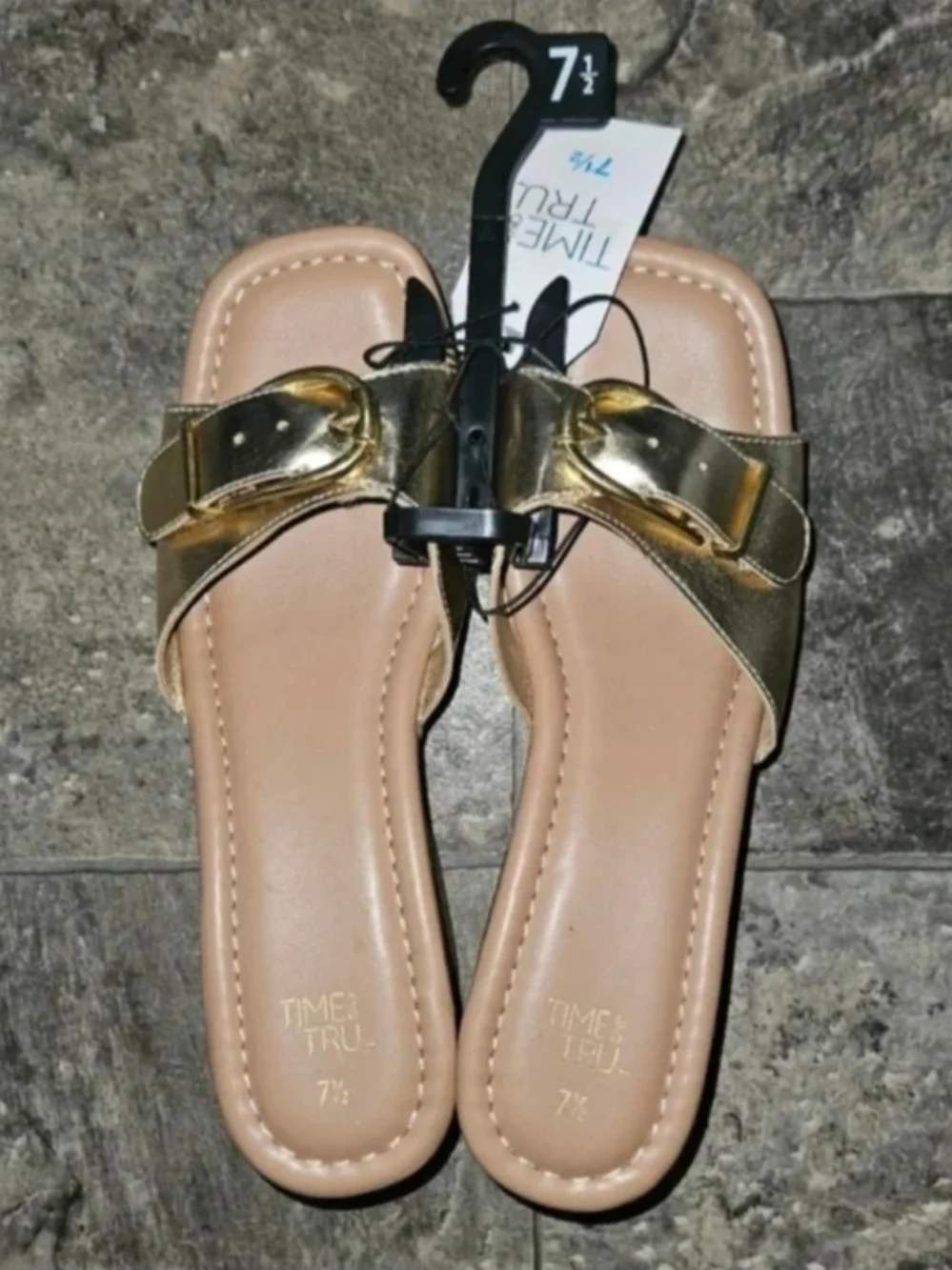 Time and Tru Women's Buckle Cork Platform Sandals In Metallic Gold NWT Size 7.5